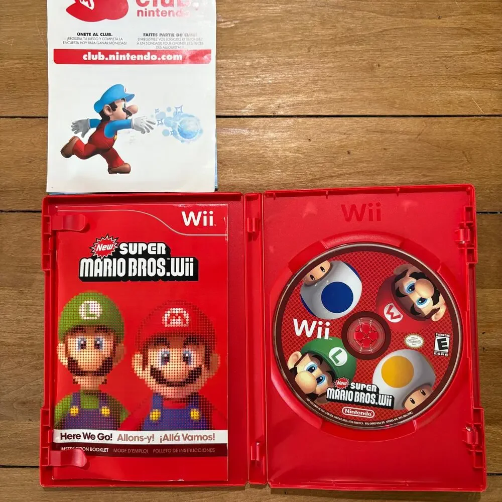 New Super Mario Bros Wii Nintendo 2009 Game Authentic Red Case UN-Tested AS IS